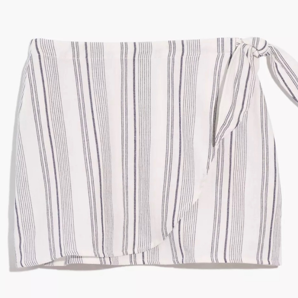 Forever 21 Contemporary White and Navy Blue Striped Wrap Tie Skirt S